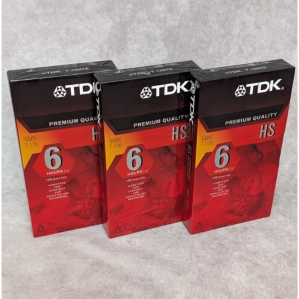 Lot of 3 TDK T-120 Premium Quality HS 6 Hour VHS Tape Blank New Factory Sealed